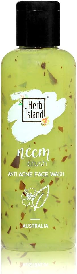 Herb Island Organic Neem Crush Oil Free Anti Acne Face Wash for Acne Prone Skin, Pimple-Prone, Combination & Oily Skin Suitable for Men and Women, 100Ml
