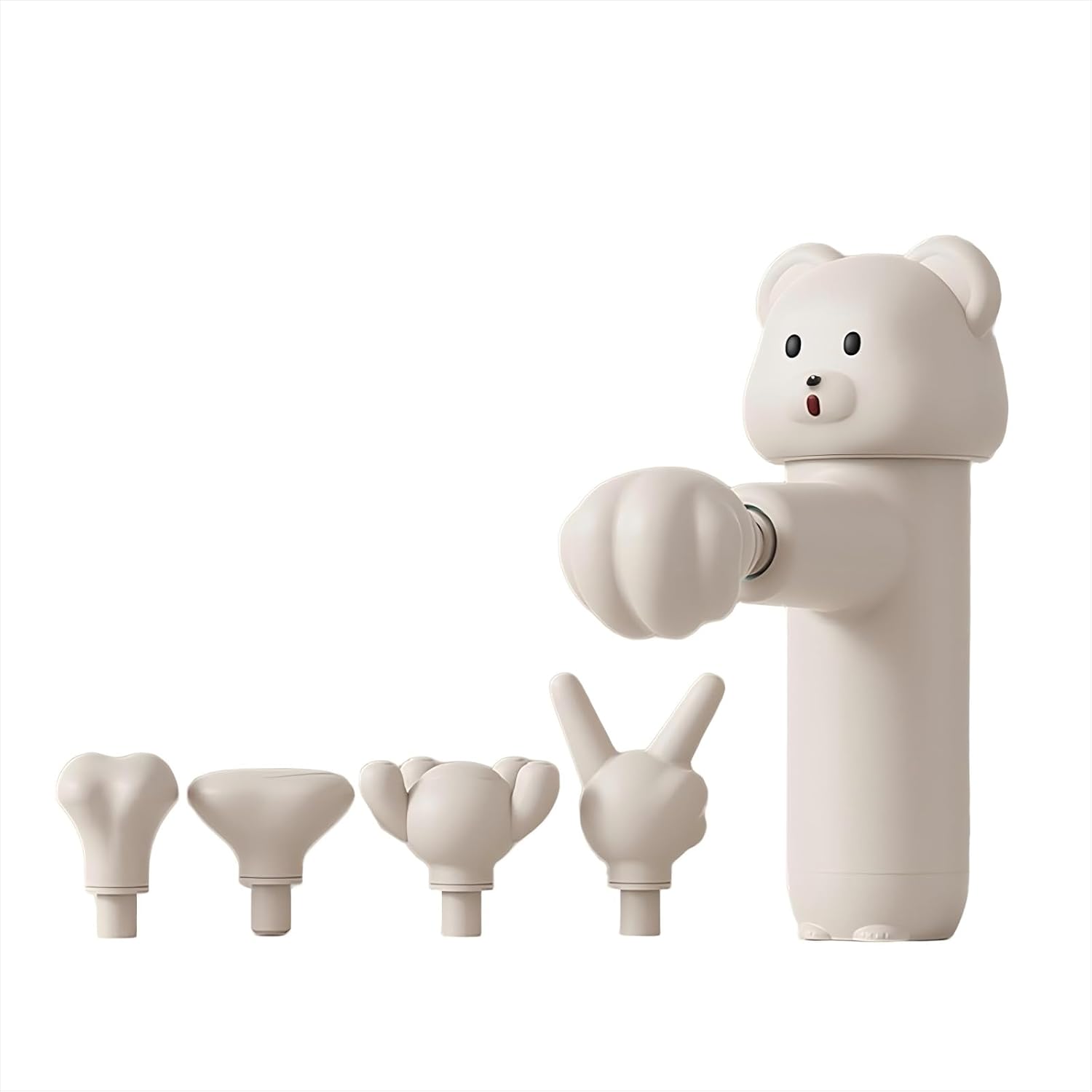 Mini Massage Gun with Bear Design, 5 Interchangeable Heads,4-Speed Regulation, Deep Tissue Percussion Massager for Athletes, Pain Relief (White) Mini Massage Gun with Bear Design, 5 Interchangeable Heads,4-Speed Regulation, Deep Tissue Percussion Massager for Athletes, Pain Relief (White)
