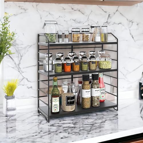 Ayarlanabilir Raflı 40cm Baharatlık, Organizer, Düzenleyizi Tezgahüstü Banyo, Mutfak, Ofis Model-1 (Siyah)