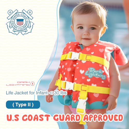 Dark Lightning Coast Guard Approved Toddler Life Jacket 0-30 lbs, Swimming Pool Floaties for Toddlers 1-3 Years Old, USCG Baby/Infant Swim Vest 20-30 Pounds (Red) by Dark Lightning - Image 3