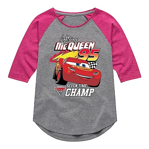 Disney Cars - Lightning Mc Queen Seven Time Champ - Toddler and Youth Raglan Graphic T-Shirt