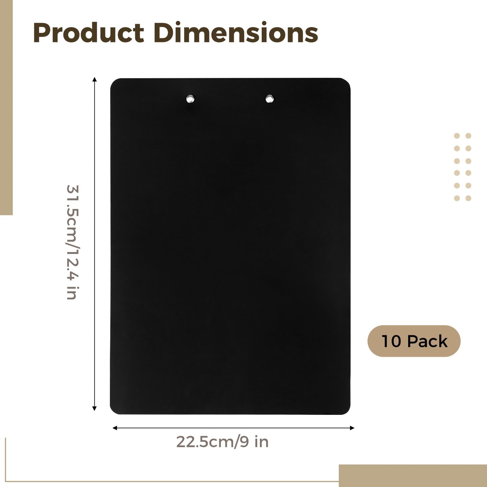 10 portablocco formato A4, in plastica nera, con occhiello estensibile, 31,5 x 22,5 cm, adatti per ufficio, scuola