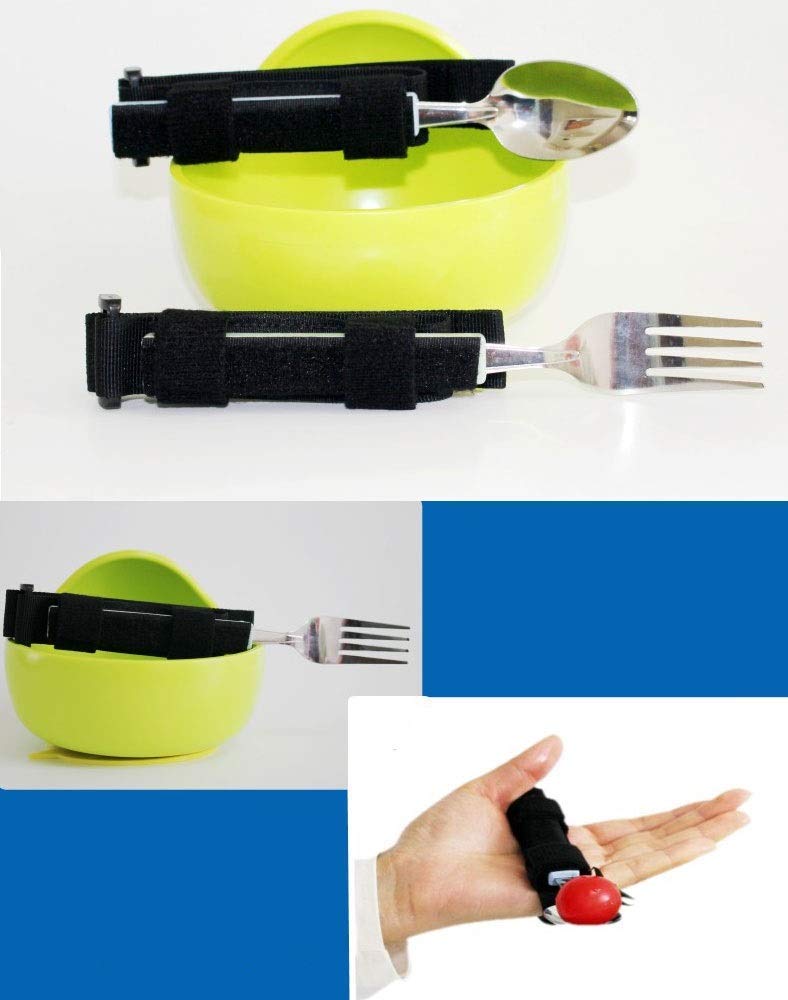 Kit di Utensili adattivi in 3 Pezzi - Kit Cucchiaio, forchetta e Ciotola - Posate Easy Grip per Parkinson, Anziani, Artrite, Ictus e Impugnatura Debole