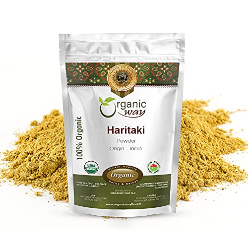 Organic Way Premium Quality Haritaki Powder (Terminalia chebula) - Organic & Kosher Certified | Raw Vegan Non GMO & Gluten Free | USDA Certified | Origin - India (1/2LBS / 8 Oz)