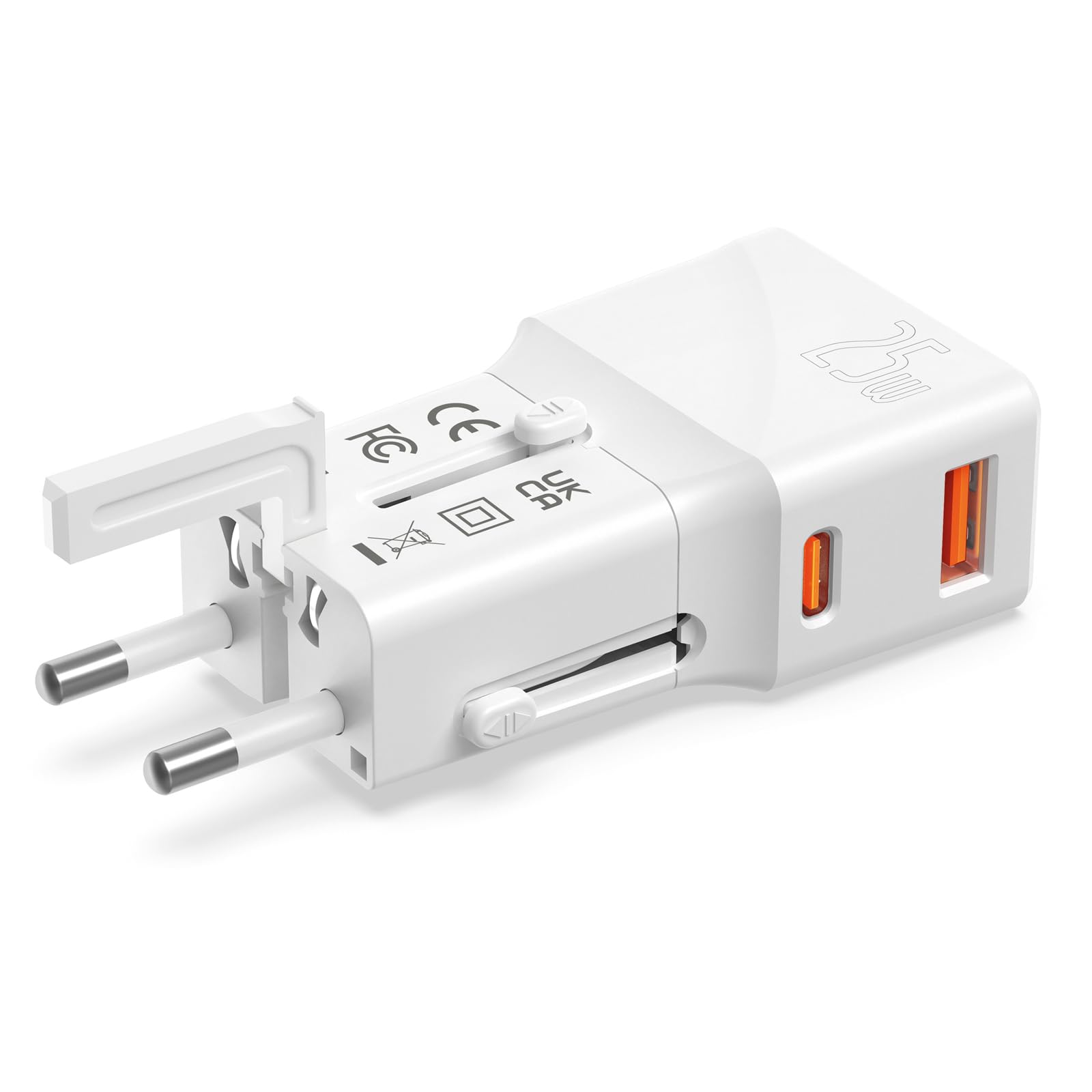 VALUE Caricabatterie da viaggio USB con spina Euro/UK/USA, 2 porte (tipo A QC3.0, tipo C PD), 25 W
