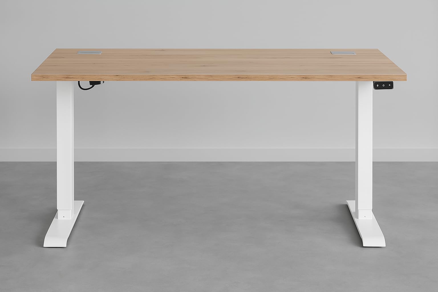 möbelando Schreibtisch >e-Desk< elektrisch Verstellbarer 175x72-120x80 cm in Eiche/Weiß, Ergonomisch für gesundes Arbeiten, Stufenlos mit LED-Anzeige, Stoß- und Kratzfest, Made in Germany