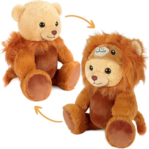 BRUBIES Osito León - Teddy Bear de 25 cm Disfrazado de León con Capucha - Peluche para Aventuras de Peluche - Regalo de Peluche para Niños - Marrón