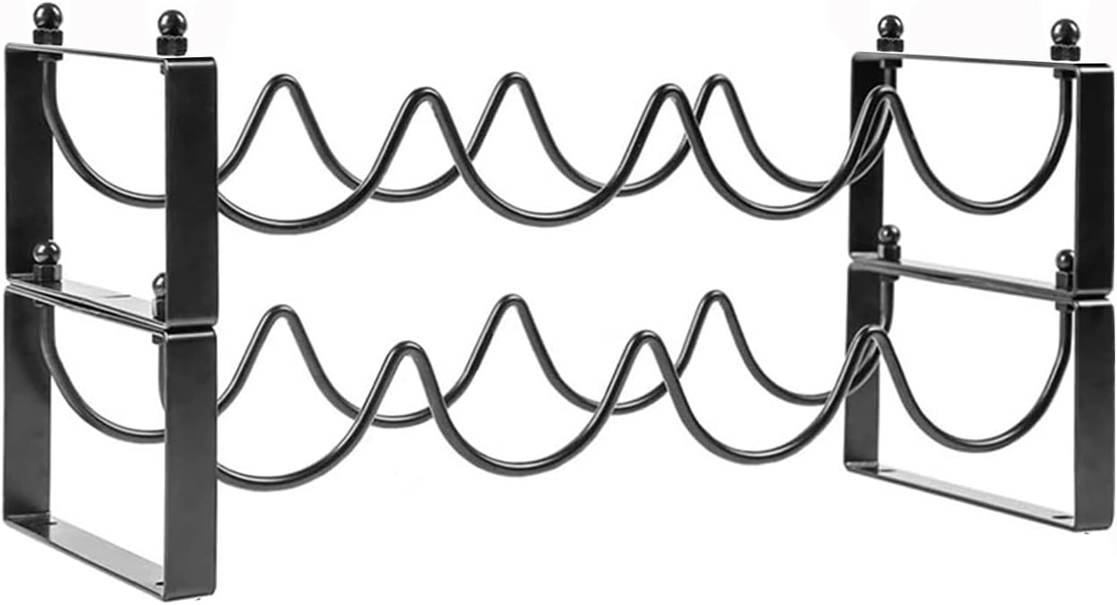2 Tiered 8-Bottle Metal Wine Rack - Sturdy Wave Design, Stackable, Space-Saving Bar, Countertop, or Cabinet Storage