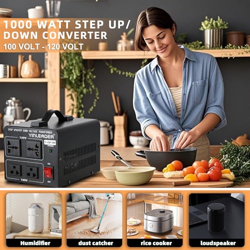 Image of Yinleader 1000W US 120V to 100V JP Japan Voltage Converter Step Down /Up Transformer Ideal for Japanese Turntable /Rice Cooker /Mochi Maker /Player /Cassette Deck /Heater /dehumidifier /Slot Machine, etc.