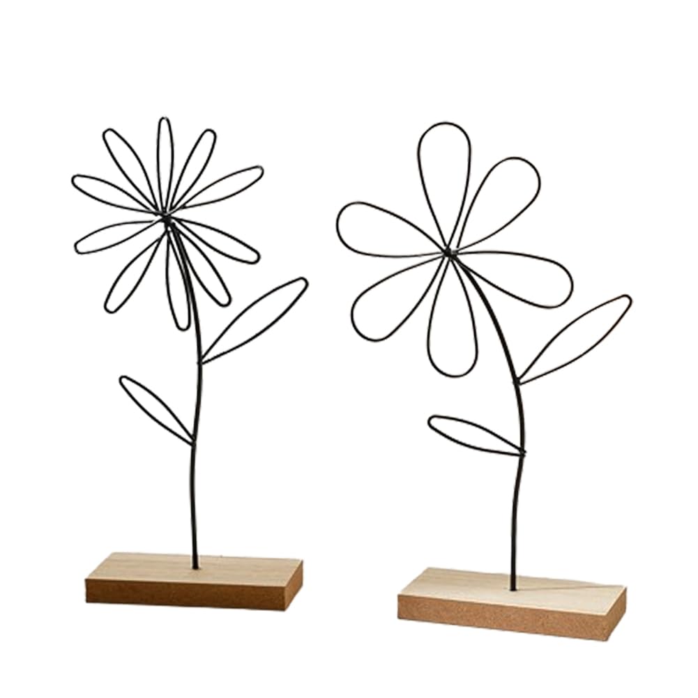ARFUKA Table Decoration Home Decor Ornaments Iron Flower Sculpture for Living Room Office Desktop Bookshelf Statue Decor Gift for Wedding Housewarming Party Pack of 2