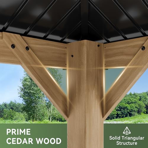 Image of Aoxun 10' x 10' Outdoor Wood Gazebo, Hardtop Gazebo Permanent Wooden Pavilion with Galvanized Steel Double Roof, for Patio, Garden, Deck, Cedar Wood, Grey