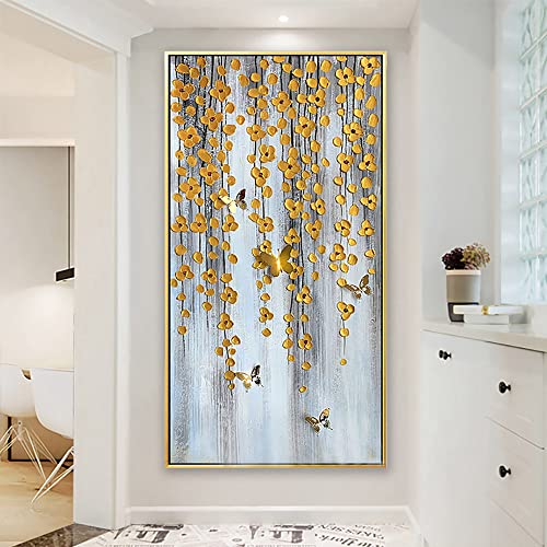 Peinture abstraite 3D or 110x220cm pour illuminer un grand mur blanc