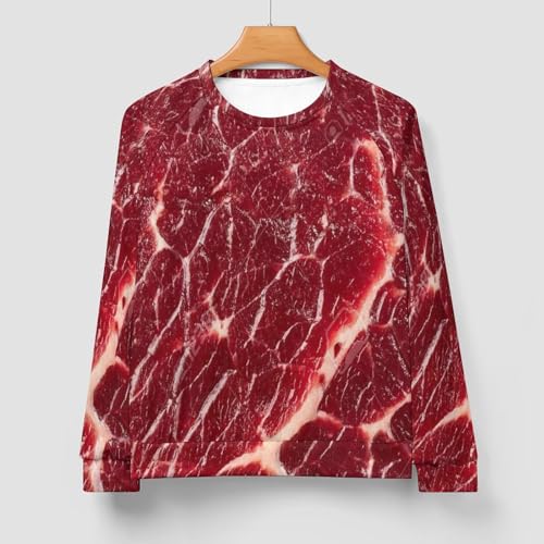 Beef Steak Texture Meat Men's Sweatshirt Casual Basic Loose Comfort Round Neck Graphic Print Sweaters Outdoor2