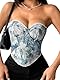 AIEOE Damen Vollbrust Steampunk Corsage Korsett für Halloween und Karneval Top Gothic Vintage Mittelalterlicher Stil mit Ölgemälde-Print