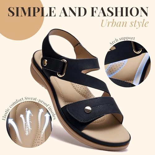 Image of Littleplum Womens Sandals Arch Support - Comfortable Flat Sandals for Women, Summer Breathable Adjustable Orthotic Walking Shoes for Beach,Travel