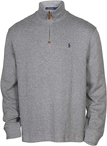 POLO RALPH LAUREN Men's Half Zip French Rib Pony Logo Cotton Pullover Sweater, Grey Heather (XL)