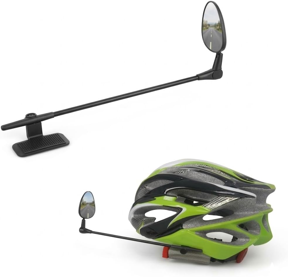 Bike Helmet Mirror, 21.8cm (8.6in) Long Arm Rearview Mirror for Cycling, 360° Adjustable HD ABS Plated Mirror with Hook and Loop Mount, Fits Road & Mountain Bicycle Helmets (2)