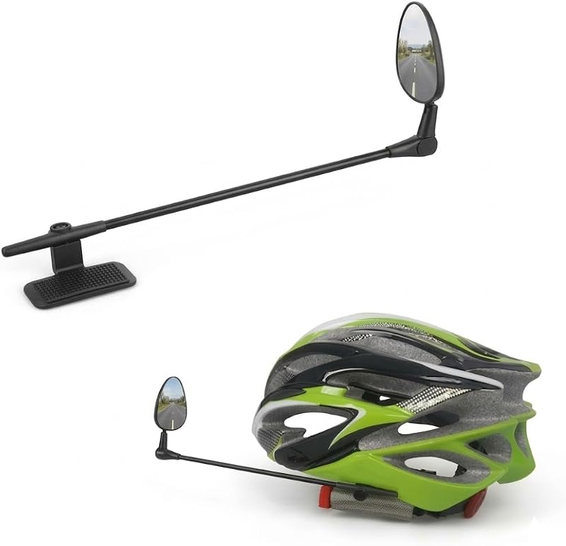 Bike Helmet Mirror, 21.8cm (8.6in) Long Arm Rearview Mirror for Cycling, 360° Adjustable HD ABS Plated Mirror with Hook and Loop Mount, Fits Road & Mountain Bicycle Helmets (2)