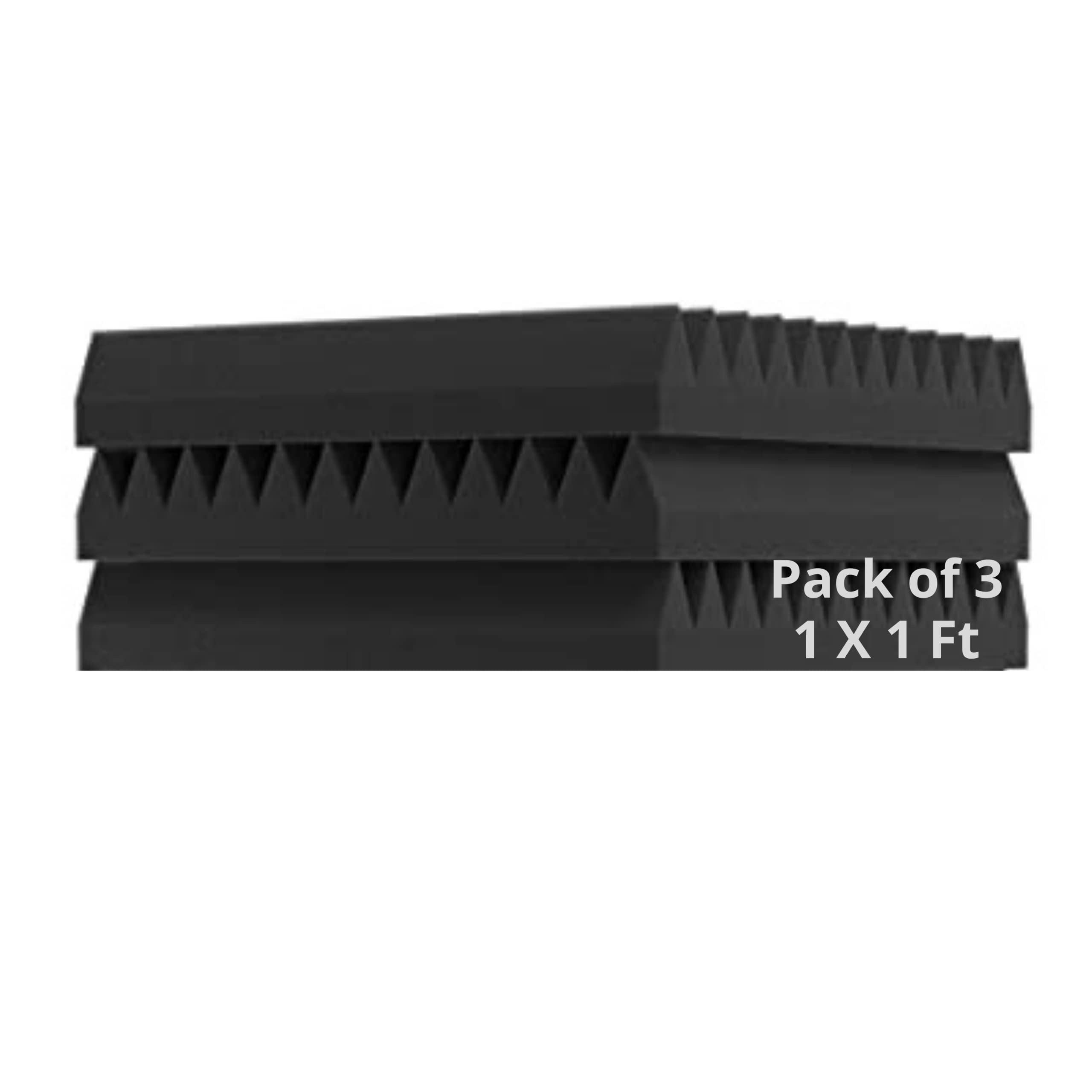 Cambik 3 Pack Wedge Acoustic Foam Panels Soundproof Studio Wall Tiles Sound Absorbing Home Studio Office Insulation Fire Resistant Sound Proof Padding Sound Treatment Foam 12”X12”X2” Black (Pack of 3)