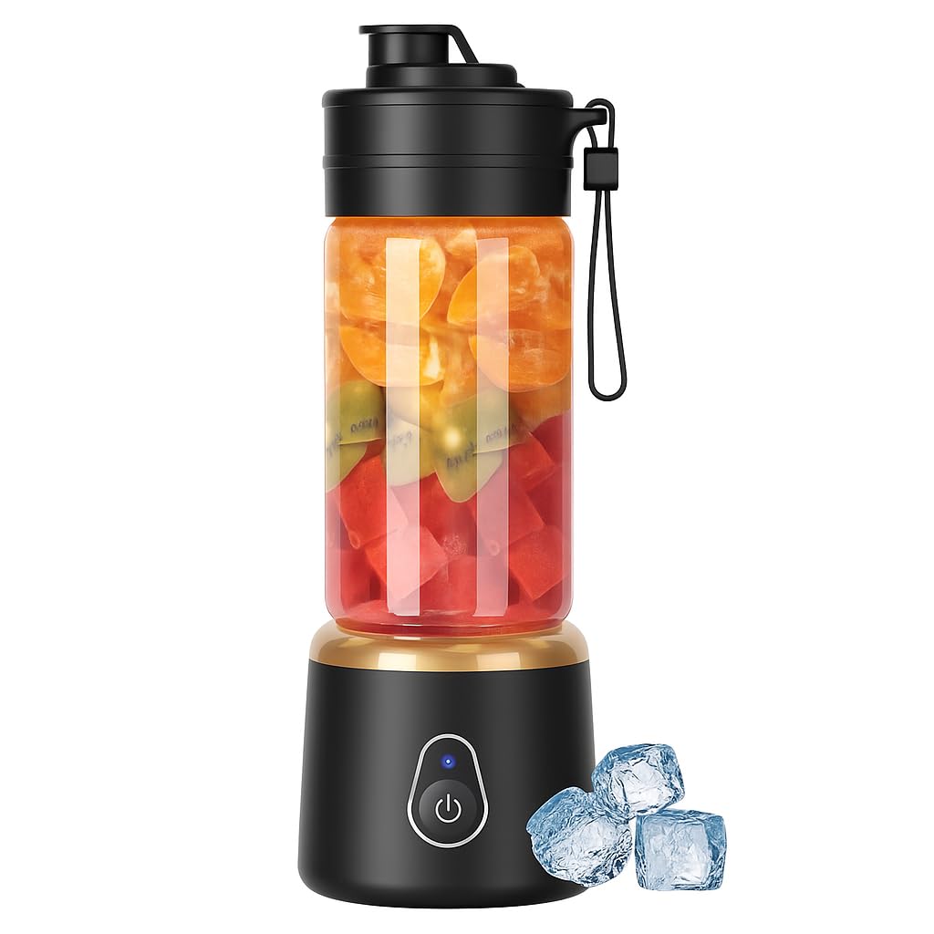 Portable Rechargeable Blender 480ml – USB-C Smoothie Maker, Mini Juicer with 10 Stainless Steel Blades, Self-Cleaning, BPA-Free, Ideal for Travel, Gym, Office – Black