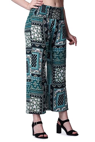 Image of POPWINGS Casual Boho Printed Side Wide Leg Trousers for Women || Summer Wear Comfortable Pull-On Women Trousers || Western Loose-Fit Trousers || Stylish Women Casual Trousers