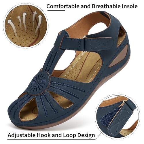 Image of DUOYANGJIASHA Women's Closed Toe Sandals: Comfortable Cushioned Casual Wedge Fisherman Sandals Adjustable Ankle Strap Non Slip Lightweight Dressy Summer Shoes for Walking