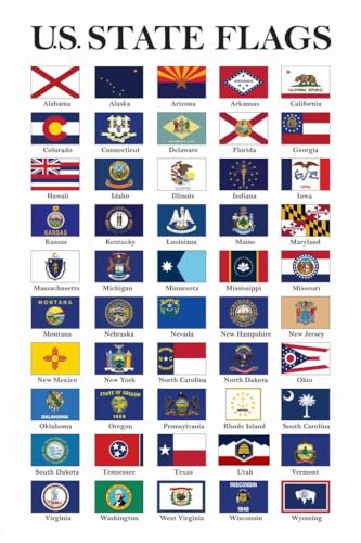 State Flags Poster 2026 Updated Edition US History Classroom Decorations Social Studies Classroom Teacher Supplies Cool Wall Art Print Poster 12x18