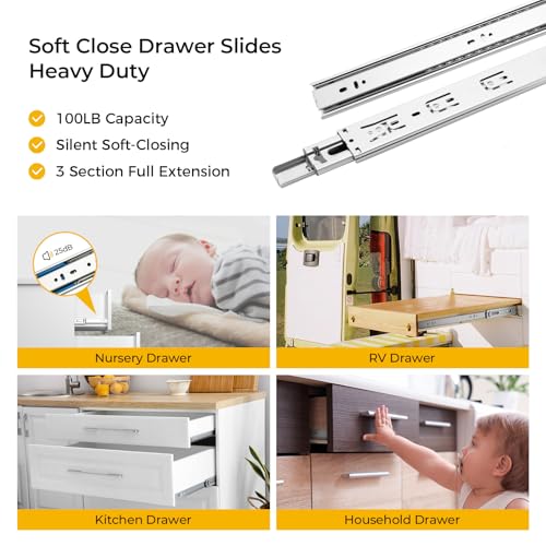 Goldenwarm 10 Pair Soft Close Drawer Slides 22 Inch – Heavy Duty Full Extension Drawer Glides thumb #4