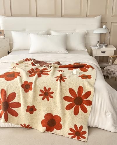 Image of Ultra Soft Cozy Daisy Sunflower Knitted Throw Blanket Fluffy Microfiber Checkerboard Bed Blanket Lightweight Both Sides Blanket for Couch Sofa Bed (Daisy, Throw 50 inchx60 inch)