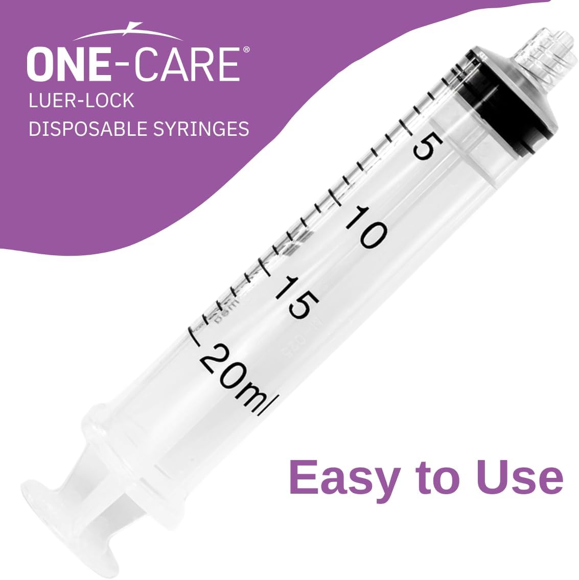 100 Pack, ONE-CARE 20ml Luer Lock Syringe, Sterile, Individually Wrapped 100 Syringes, Accurate Liquid Measurement