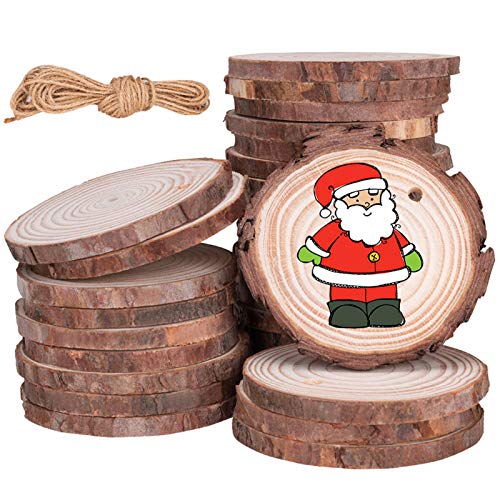 Linkax Wood Slices 2.4-2.8 Inches 30 Pcs Rustic Unfinished Wood Log Discs Predrilled Wooden Circles for DIY Arts Crafts Halloween Christmas Ornaments Wedding