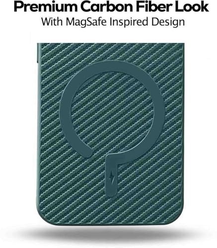 Image of FIRST MART Back Cover for Motorola Edge 60 Fusion - Magsafe Look Case, Carbon Fiber Design, Flexible, Soft Micro-Fibre Lining Inside | Green