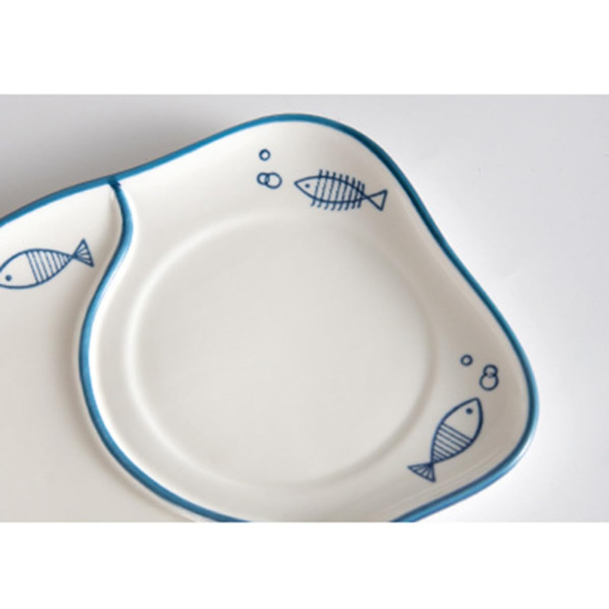 Zerodeko Plato Patrón de Peces Rectangular Blanco de Cerámica para Desayuno