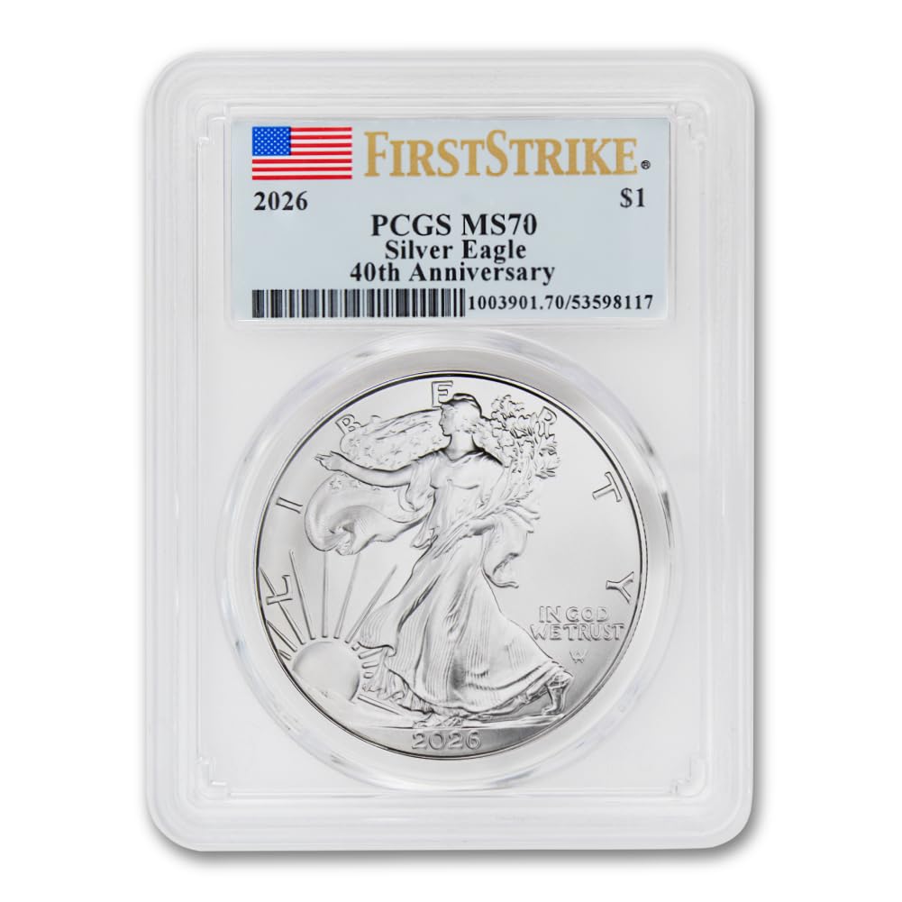2026 1 oz American Silver Eagle Coin MS-70 (First Strike - 40th Anniversary - Flag Label) $1 PCGS MS70