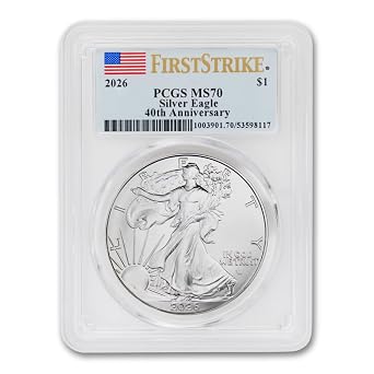 2026 1 oz American Silver Eagle Coin MS-70 $1 PCGS MS70 | First Strike - 40th Anniversary - Flag Label