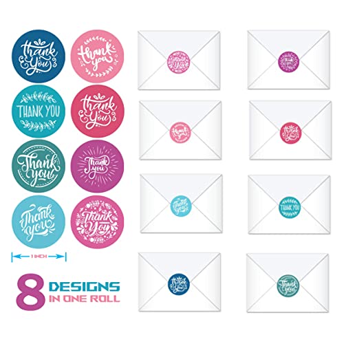Thank You Sticker Labels 2000 Pcs(4 Rolls, 500 Pcs/Roll, 8 Designs) For Packaging Small Business, Envelope Seal (1 Inch) #TOP1