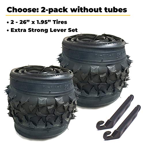 26 Inch Bike Tire Replacement Kit For Mountain Bike Tires 26 X 1.95 Includes Tools. With Or Without Tubes Choose 1 Or 2 Packs. (2 Tires & No Tubes) #TOP5