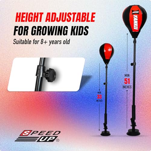 Image of SPEED UP Yankee Boxing Kit /Punch Stand Set for Kids & Adults (5+ Years Age) with Boxing Speed Ball, Punching Gloves & Pump, Adjustable Standing Boxing Kit for Practice & Traning