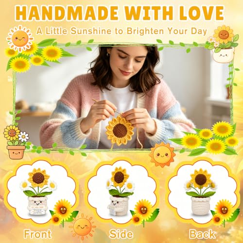 Get Well Gifts for Women After Surgery, Handmade Positive Sunflower Crochet - Image 3