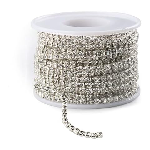 Fringe Trim 10 Yard 2.8mm Crystal Jewellery Diamante Trim with Crystals Crafts Rhinestone Chain,Silver Rhinestones for Clothes,Jewellery Making, Belt,Wedding Dress Decoration Cover
