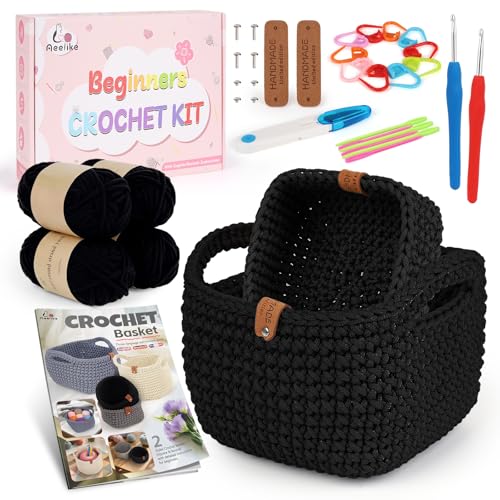 Image of Aeelike 27PCS Beginner Crochet Basket Kit (L&S): Complete Storage Version, Knitting Starter Set with Instruction. for Adults, Ideal Crocheting Gift for Home Decor
