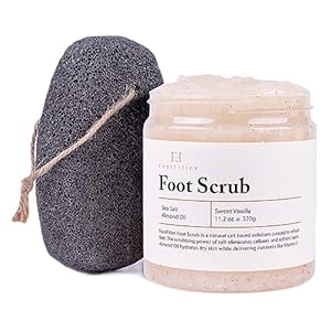 FootFitter Exfoliating Foot Scrub & Pumice Stone Set – Sea Salt Foot Scrub & Natural Volcanic Pumice Stone, Cleansing Foot Care Kit