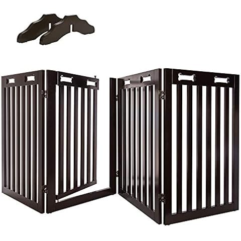Arf Pets Freestanding Dog Gate with Door, 4 Panel 360 configurable Wooden Fence, 80" Wide, 31.5" High, Set of Foot Supporters Included, for Indoor Use Cover