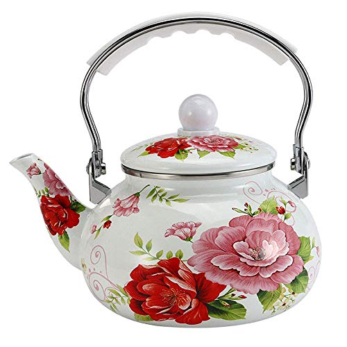 2,0 l Emaille Wasserkocher Teekanne - Kreative rote Blume Kaffeekanne mit Kunststoffgriff für die Küche zu Hause