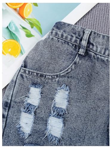 Image of Floerns Girl's Ripped Raw Hem Elastic Waist Straight Leg Denim Shorts with Pockets