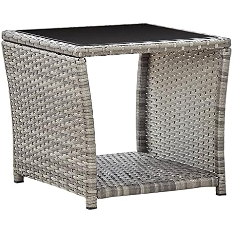 vidaXL Grey Rattan and Glass Coffee Table Cover