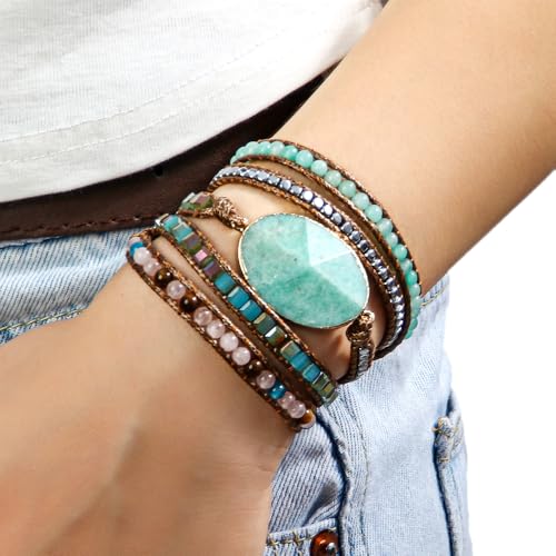 Image of Boho Stone Wrap Bracelet for Women,Turquoise Beaded Bracelet Jewelry Gift