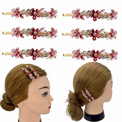 KaiLeQi 6PCS Decorative bobby pins for women's hair Vintage flower decoration metal hair pins for women fancy hair clips girls hair accessories（6PCS PINK)