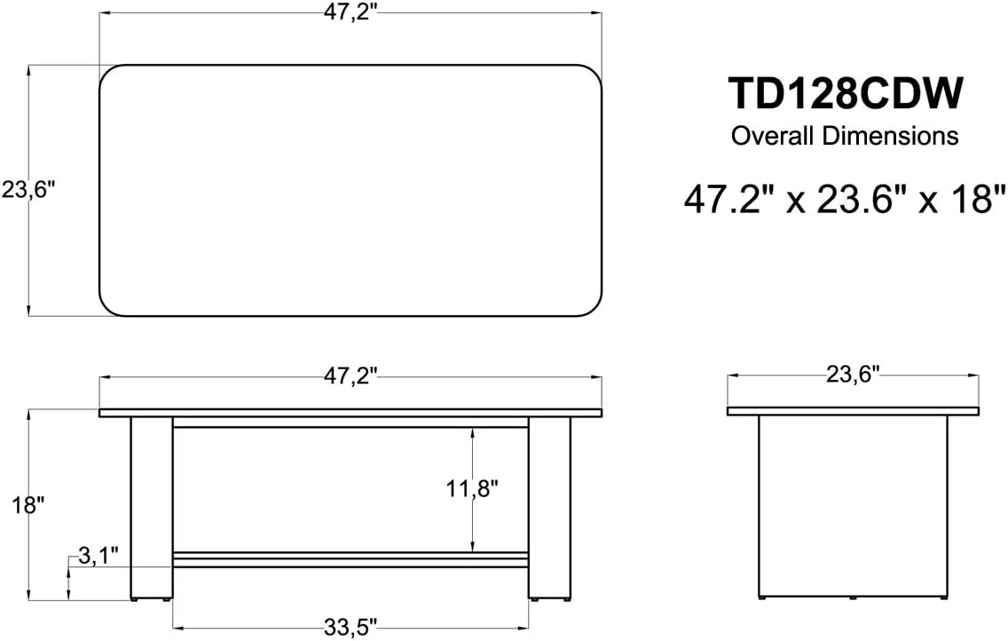 TransDeco coffee table, 47", Walnut