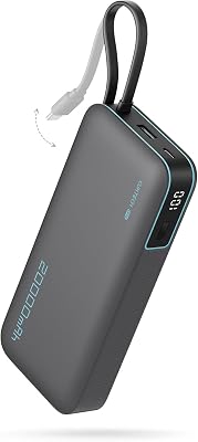 CUKTECH 45W 20000mAh Power Bank con Cavi Integrati, Ricarica Rapida Batteria Esterna con 2 Porte, Display Digitale, USB C Caricatore Portatile Caricabatterie per MacBook Air, Galaxy S23, iPhone 17 Pro